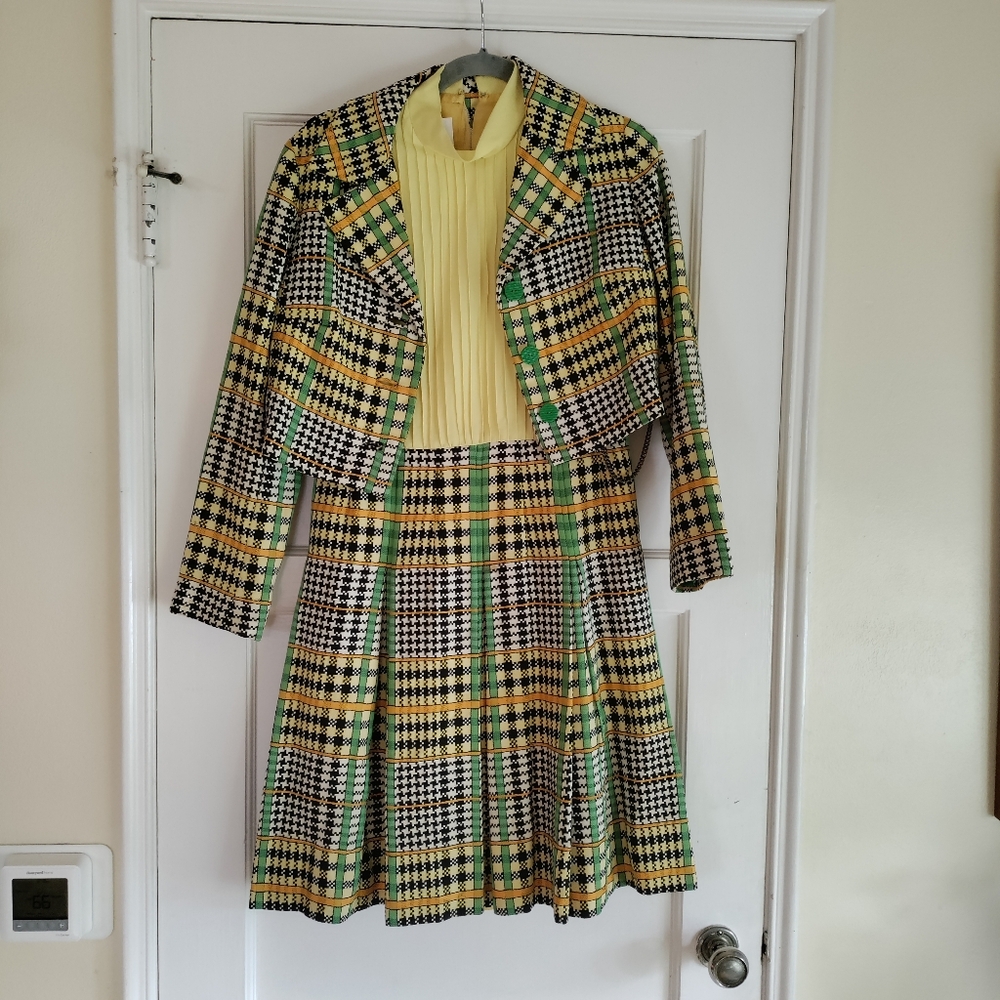 Vintage Plaid Skirt And Jacket Set